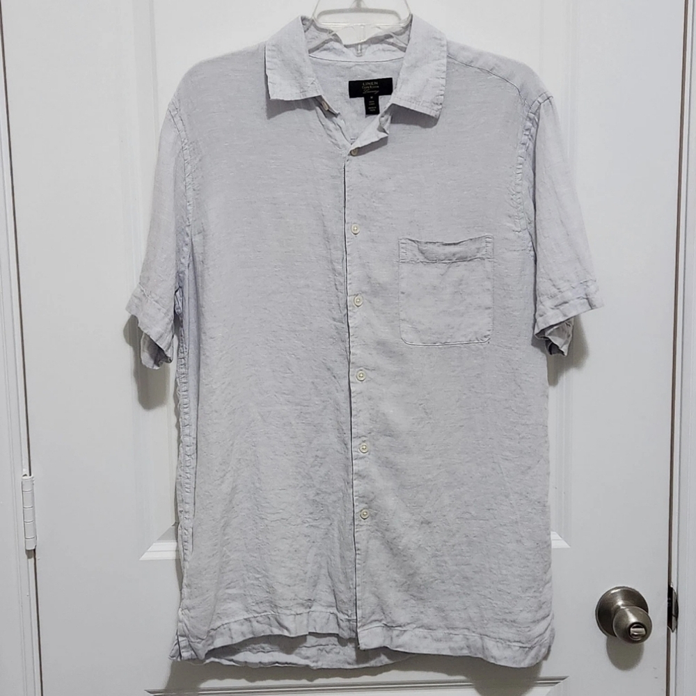 Clubroom Luxury Linen Mens M Short Sleeve Button Up Shirt Blue-Gray Boho Beachy